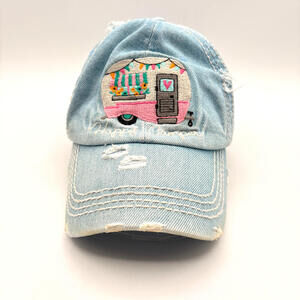 KBETHOS Distressed 'Happy Camper' Denim Adjustable Cap
